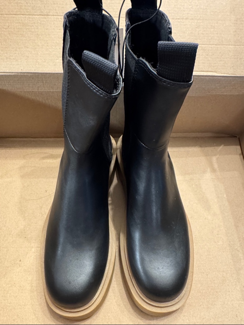 H&M Black Leather Chelsea Boots with Tan Platform